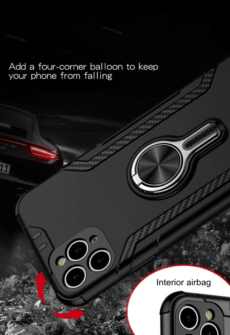 Mobile Phone Accessories Protective Cases Carbon Fiber Design Back Phone Cover for iPhone 11 12 PRO Max Case Magnetic Ring Holder Car Bracket Phone Case