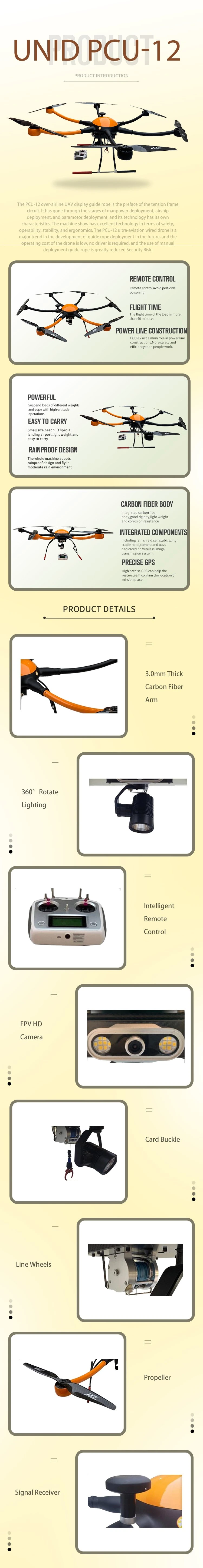 Carbon Fiber Frame Long Distance Powerline Drone for Sale