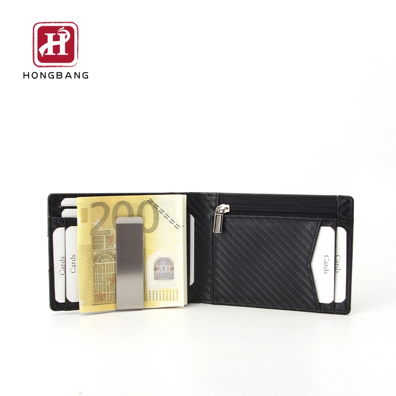 Minimalist Mini RFID Blocking Men Carbon Fiber Pattern Money Clip Wallet