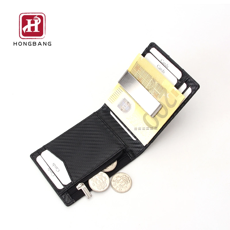 Minimalist Mini RFID Blocking Men Carbon Fiber Pattern Money Clip Wallet