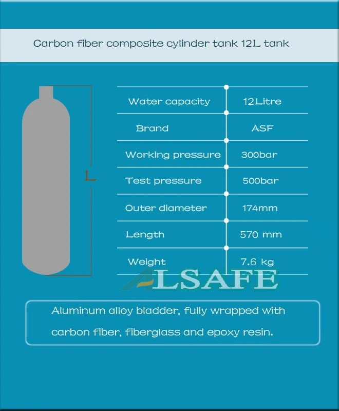 12L High Pressure Carbon Fiber Composite Gas Cylinder