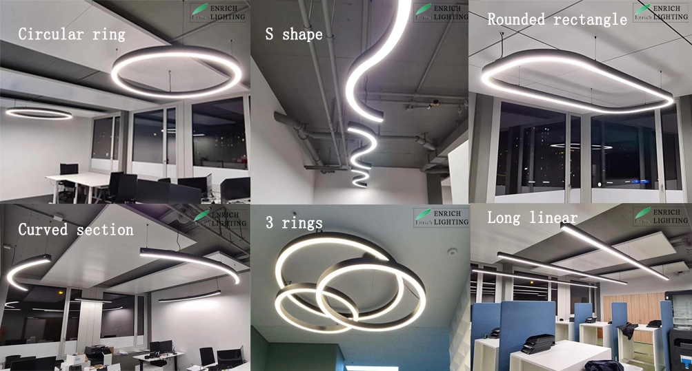 Modern Style LED Round Circle Light Curved Profile Pendant Lights for Lobby/Office/Hotel