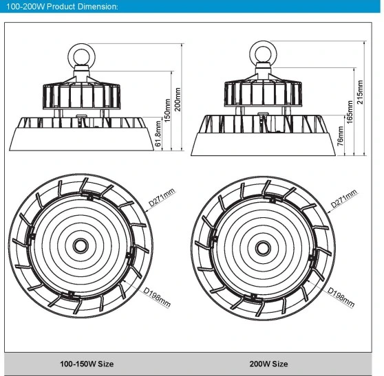 IP65 Meanwell 150W LED High Bay Light UFO Industrial Lighting High Bay Light