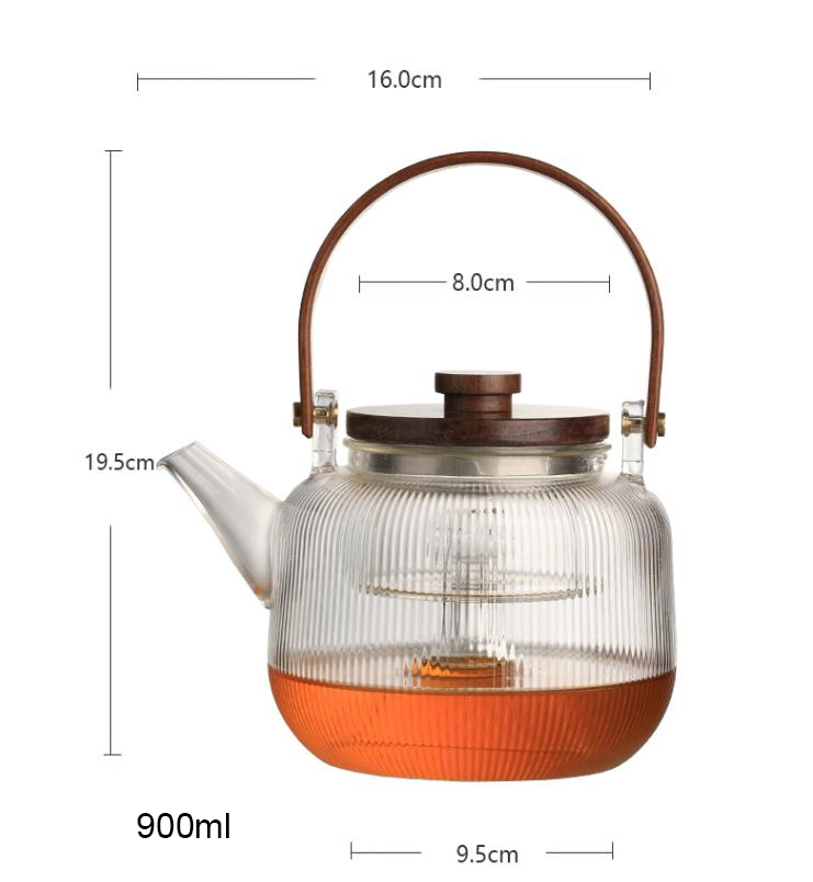 900ml Wooden Handle Glass Tea Cooker Pot with Wooden Lid