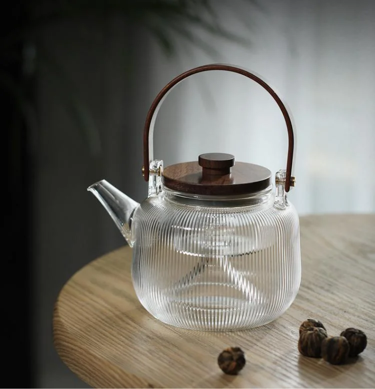 900ml Wooden Handle Glass Tea Cooker Pot with Wooden Lid