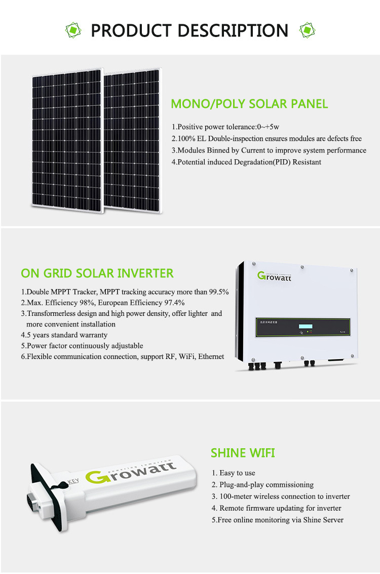 Three Phase 8kw Grid Tie Solar Power Generation System Home