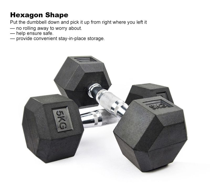 Environmental Rubber Coated Fitness Bodybuilding Cast Iron Hexagon Dumbbells