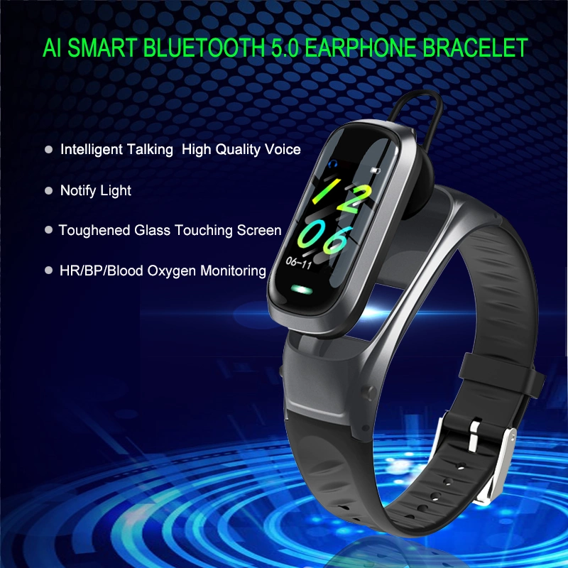 Smart Earphone Bracelet PC+Food Grade Silicone Smart Watch Ai Voice Smart Call Bracelet