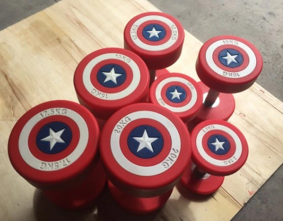 Gym Fitness Equipment Captain America PU Rubber Dumbbell