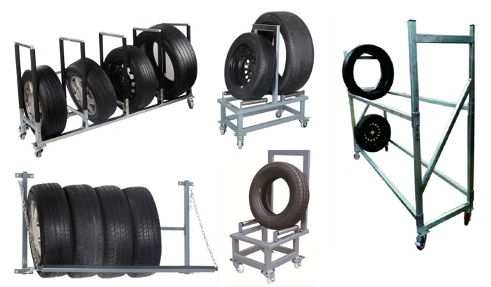 Moveable Tire Storage Display Rack Trolley for Garage Use