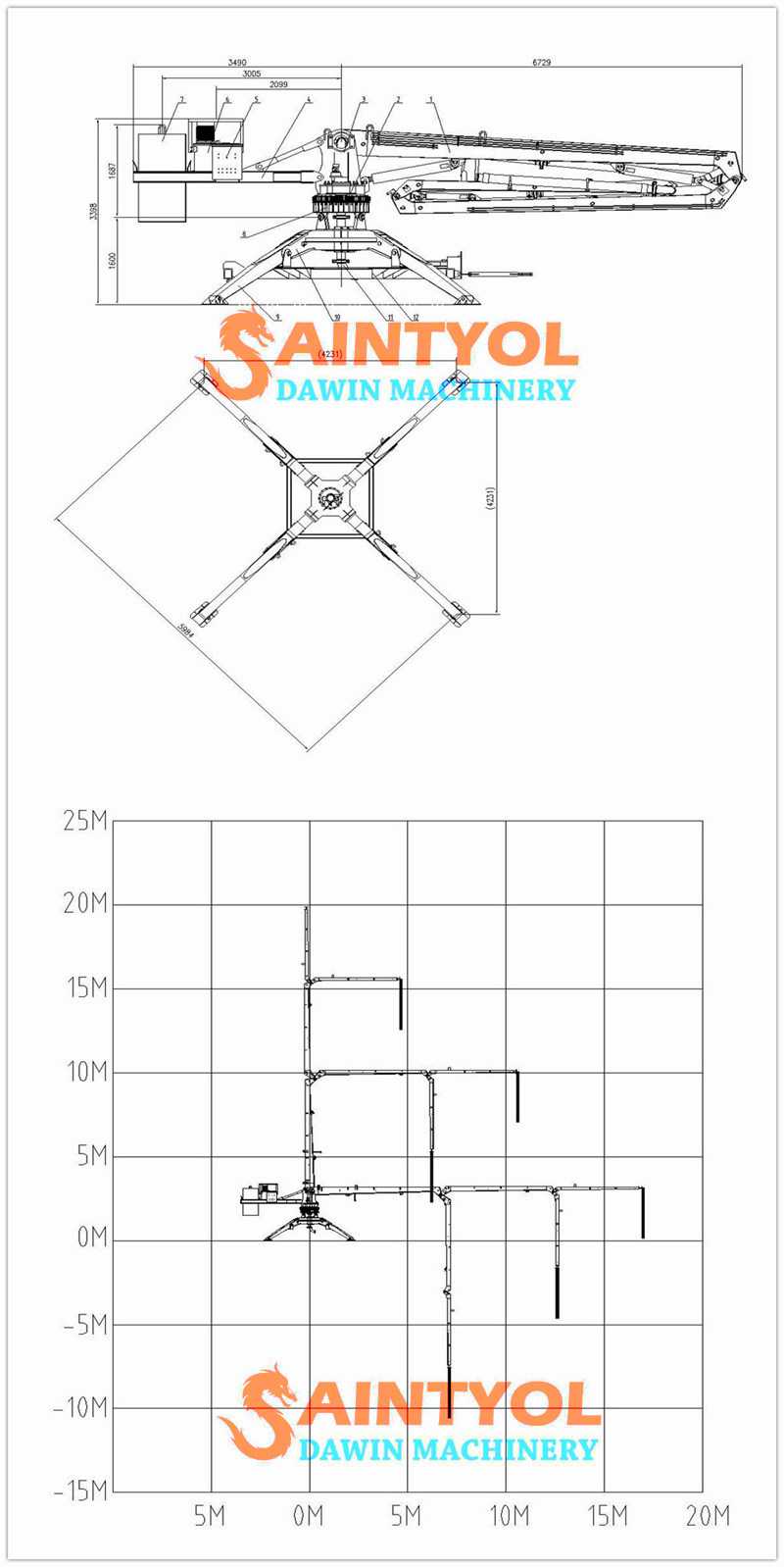 Safework Certificated 17m Three Arms 23m 4 Arms Mobile Spider Concrete Placing Boom Placer for High Building Construction