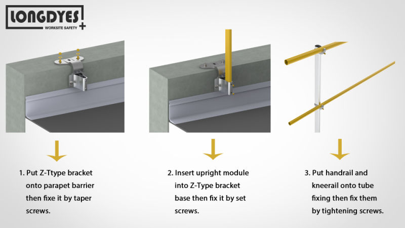 Straight Upright Parapet Clamping Railing with Z-Type Mounted Bracket