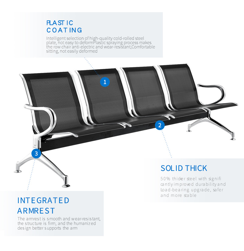 Office Furniture Commercial Black Color Airport Bank Hospital Clinic Public Waiting Chairs
