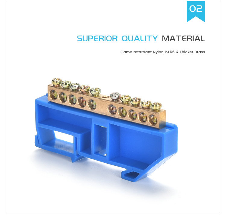 DIN Rail Mounted Neutral Busbar Terminal Block Blue