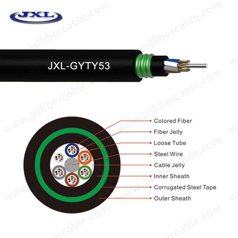 Whole Sale Single Mode Stranded Loose Tube Armored Optic Fiber Cable GYTY53