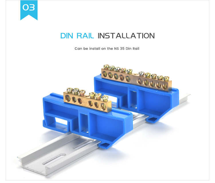 DIN Rail Mounted Neutral Busbar Terminal Block Blue