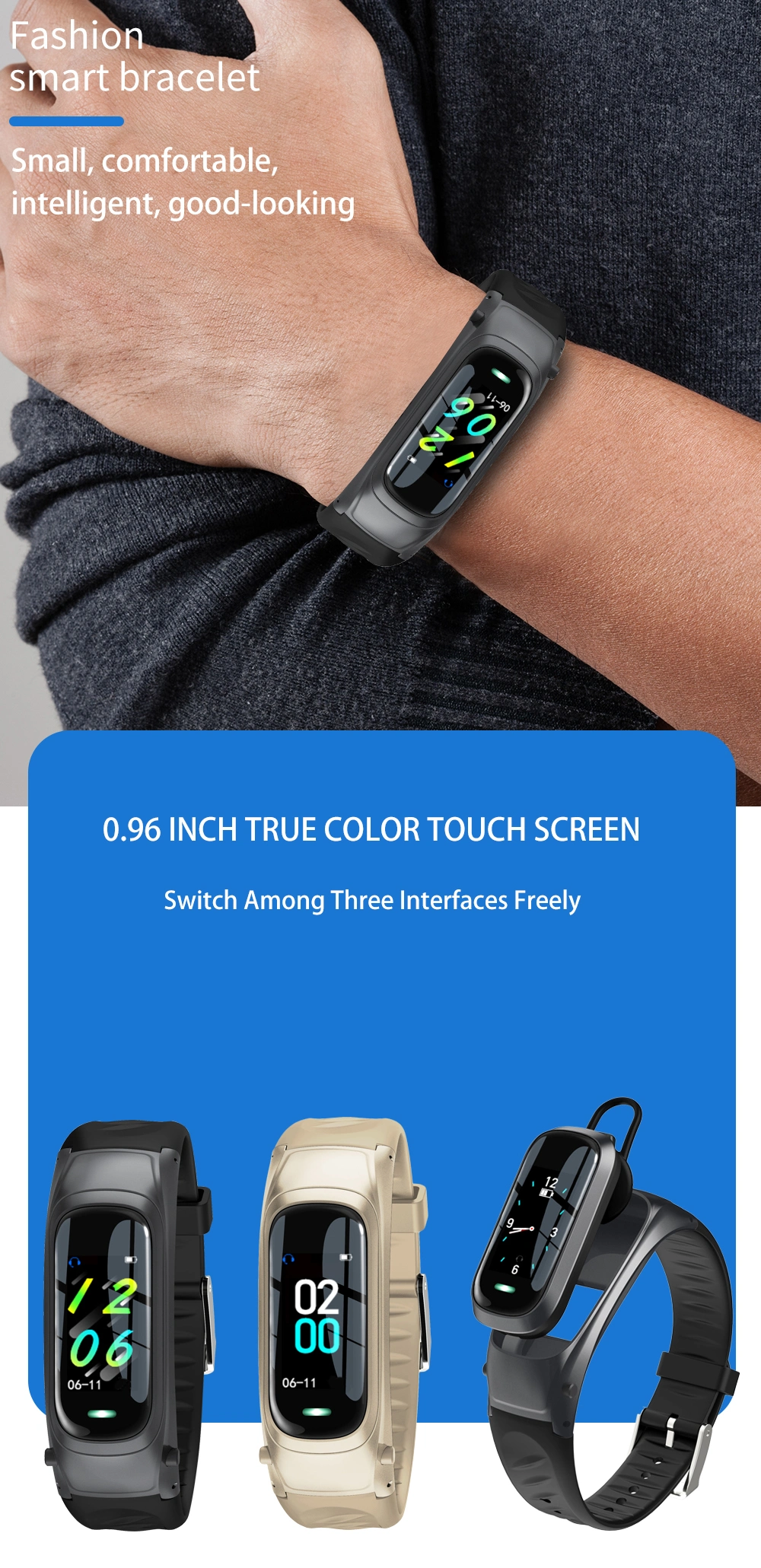 Smart Earphone Bracelet PC+Food Grade Silicone Smart Watch Ai Voice Smart Call Bracelet