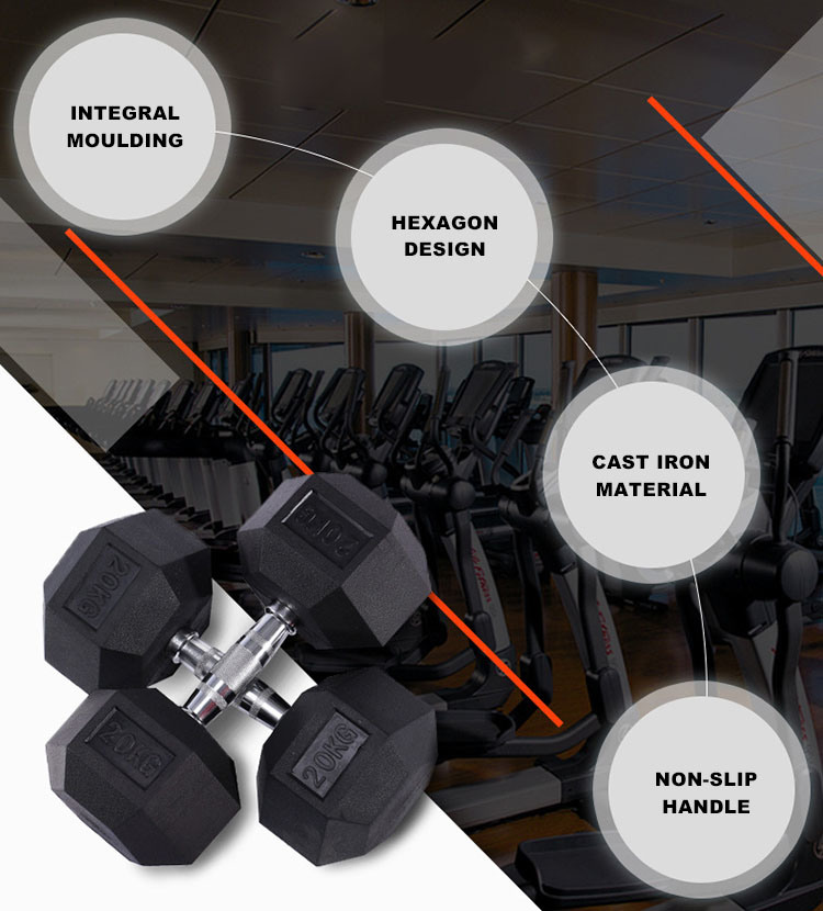 Steel Home Weight Lifting 20kg Hex Rubb Dumbbell for Fitness