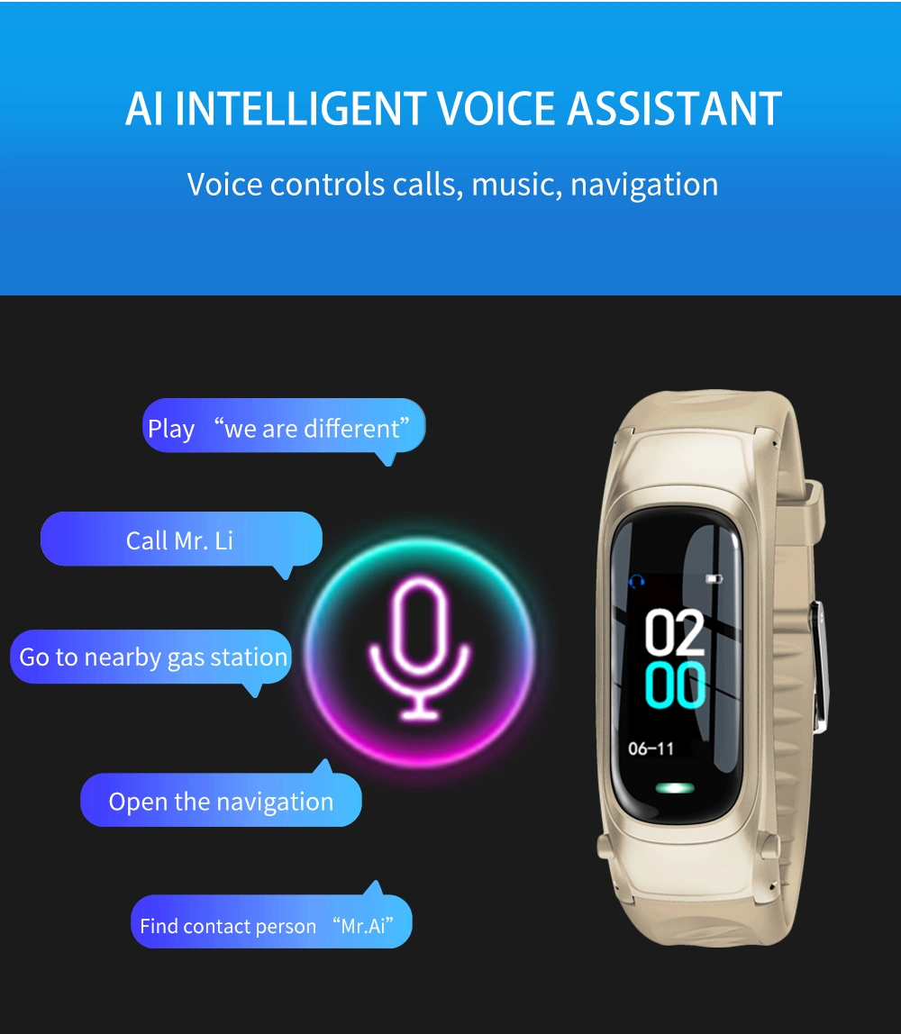 Smart Earphone Bracelet PC+Food Grade Silicone Smart Watch Ai Voice Smart Call Bracelet