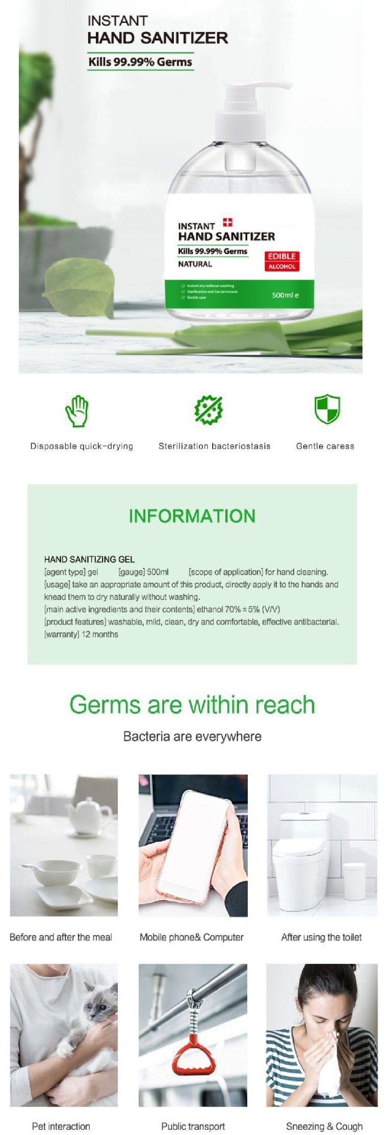 Spray, Antipacteirla gel disinfettante per mani monouso gel ad asciugatura rapida idratante per mani alcol disinfettante per mani