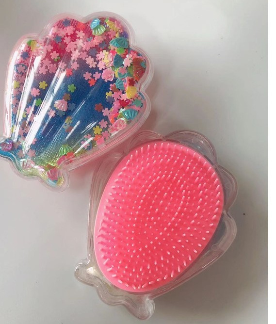 Cute Design Flowing Colorful Star Glitter Clamshell Detangler Hair Brushes