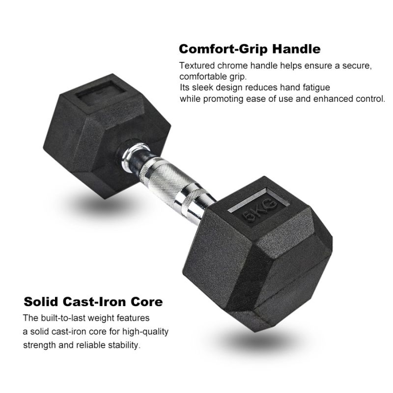 Environmental Rubber Coated Fitness Bodybuilding Cast Iron Hexagon Dumbbells