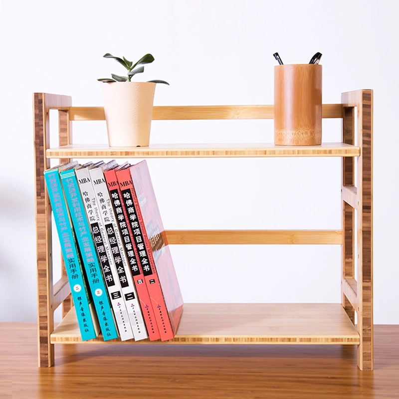 Wooden Display Rack 100% Natural Bamboo 2 Tier Free Standing Storage Book Shelf Bookrack