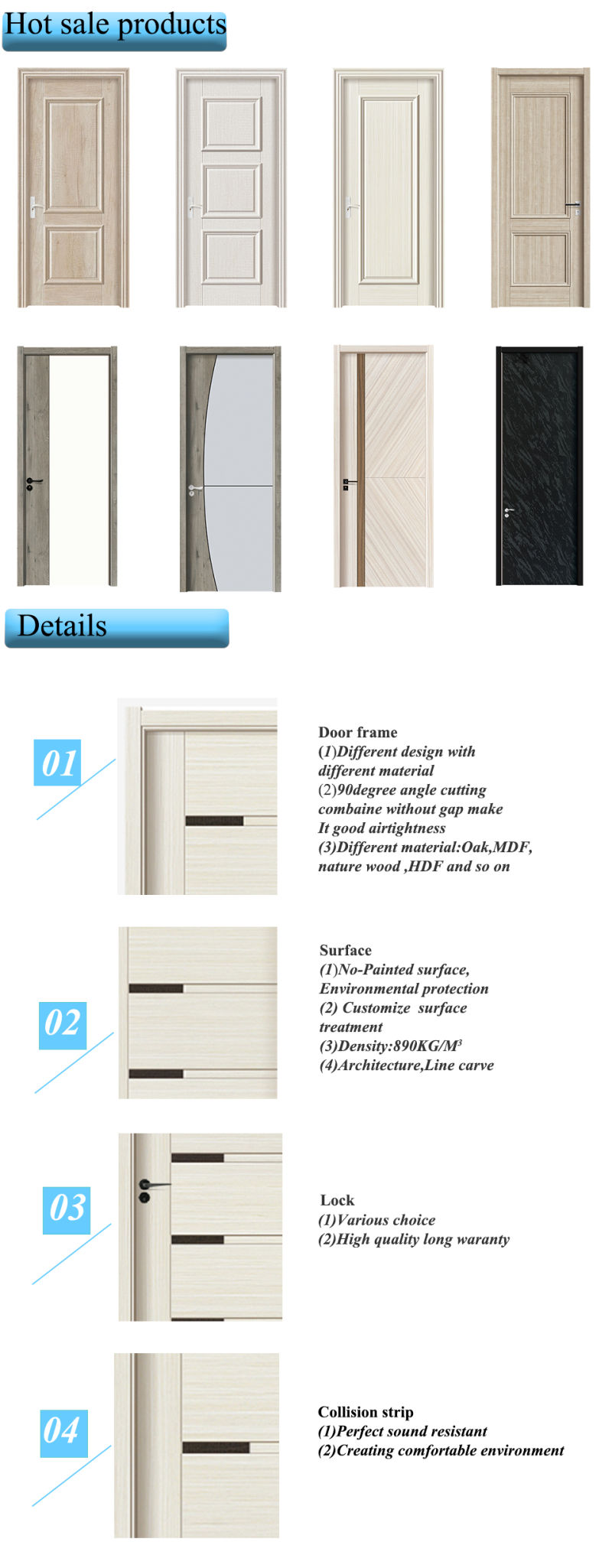 Modern Plain Solid Wood Main Door/100% Solid Oak Wood Door Models