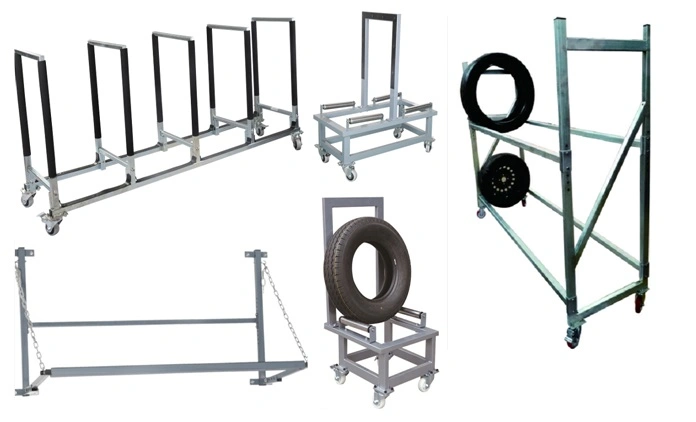 Moveable Tire Storage Display Rack Trolley for Garage Use