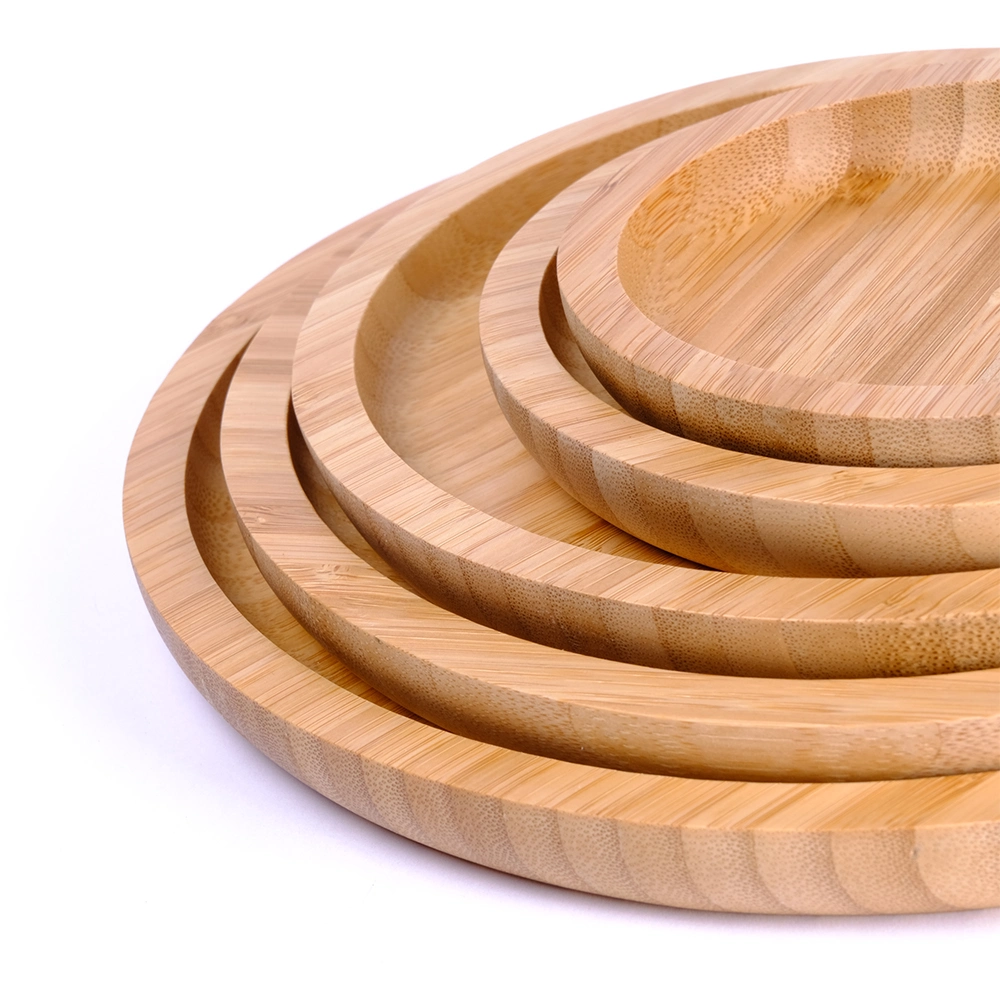 Customized Wholesale Bamboo Plate Round Tray Snack Cake Plate Dinner Serving Plate Wood Tableware