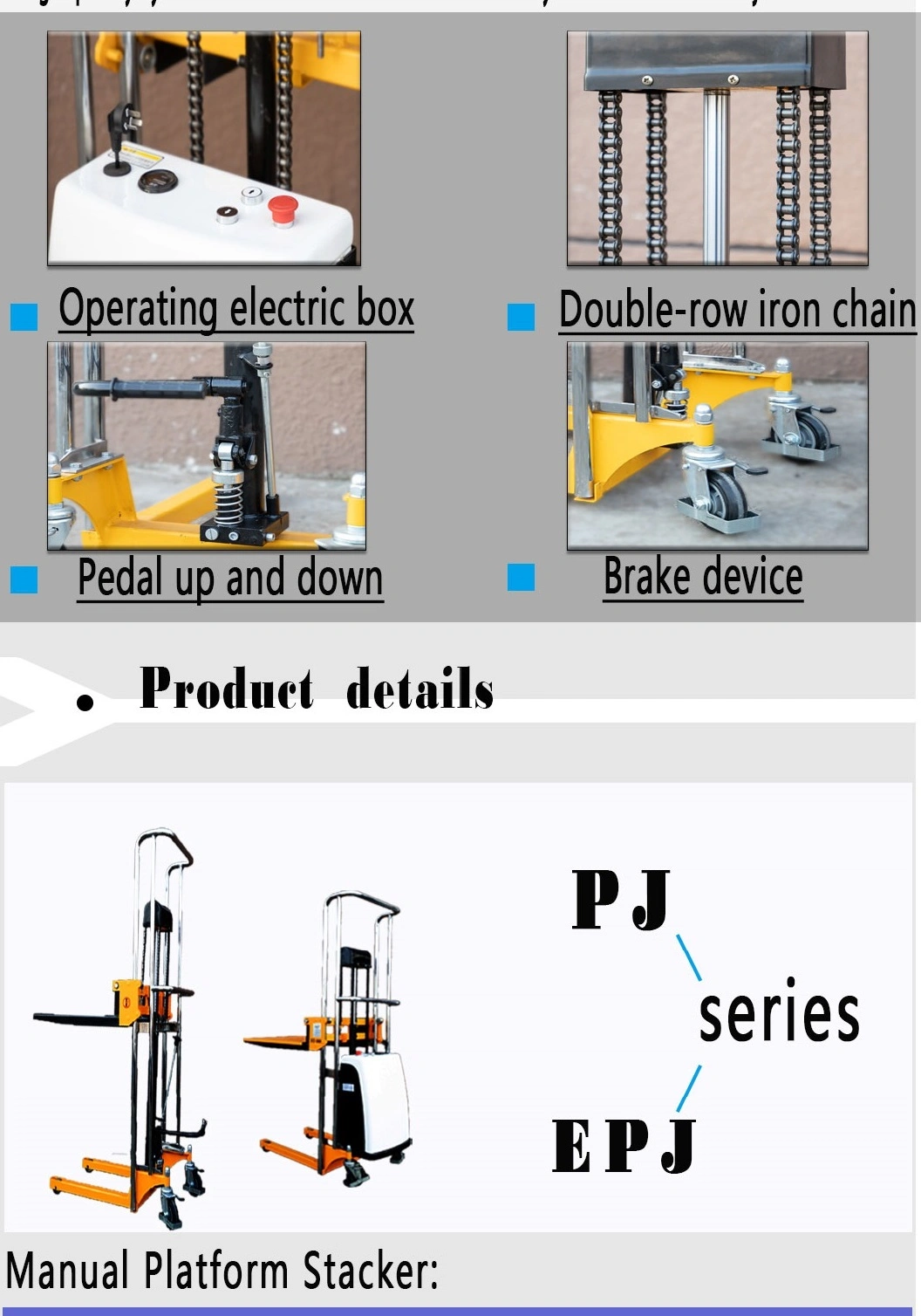 Hydraulic Semi-Electric Lifting Stacker Lifting Platform Stacker