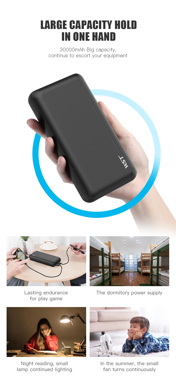 Wst 30000 mAh Power Bank Fast Charging Slim Powerbank Mini Power Bank