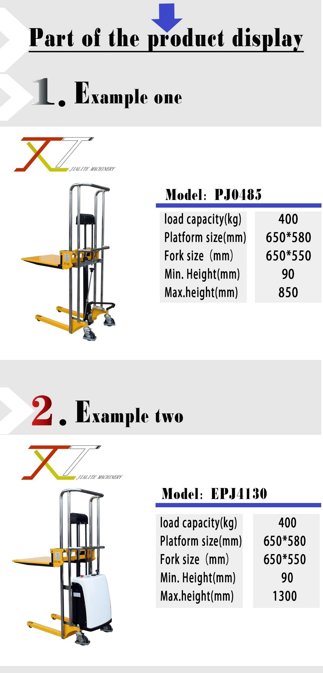 Hydraulic Semi-Electric Lifting Stacker Lifting Platform Stacker