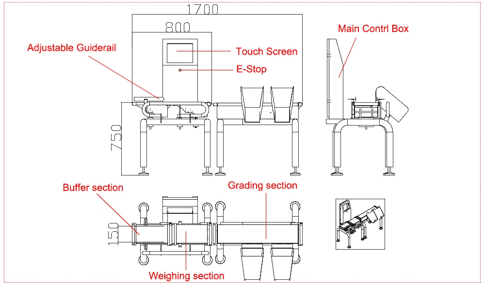 Touch Screen Sensitivity Adjustable Conveyor Belt Food Weight Checker with Auto Pusher