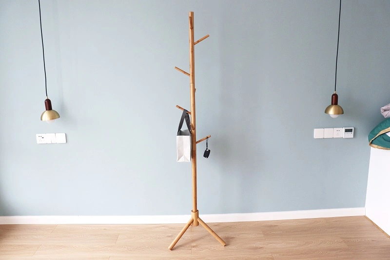 Bamboo Rack Free Standing Hat Tree Coat Hanger Holder Stand with Round Base for Clothes