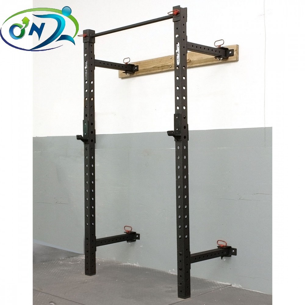 Ont-R35 Home and Commercial Wall Mount Folding Squat Power Rack Wall Rack with Pull Bar for Home Garage Gym