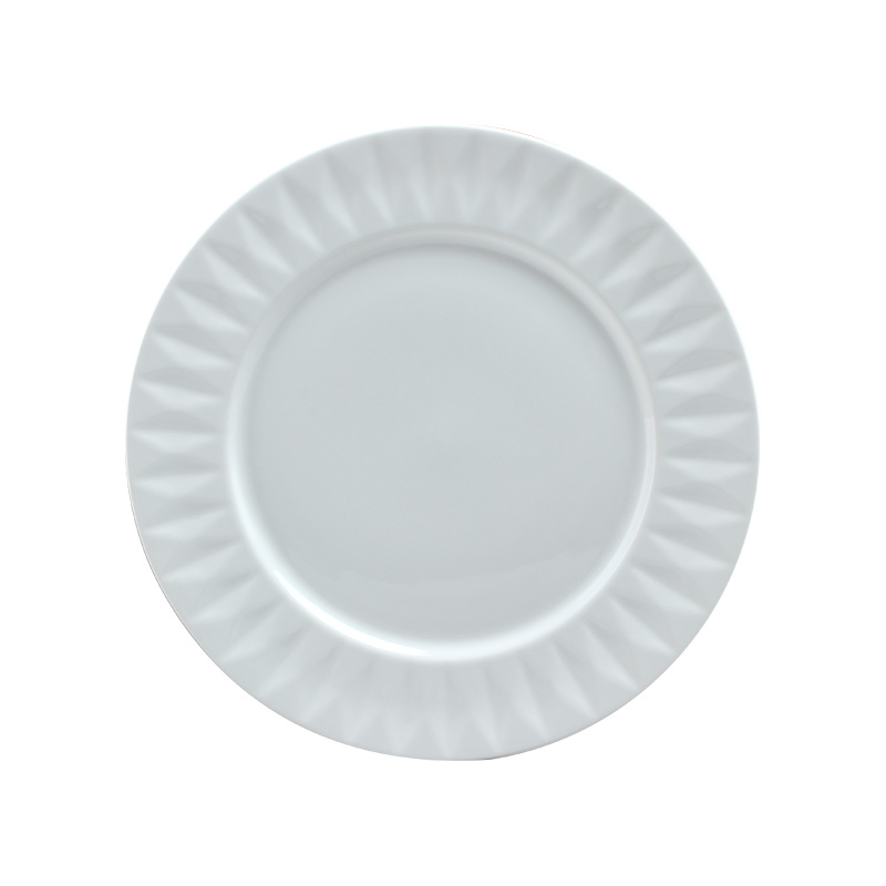 House Used Ceramic Cheap Dinner Plate with Embossed Custom Design