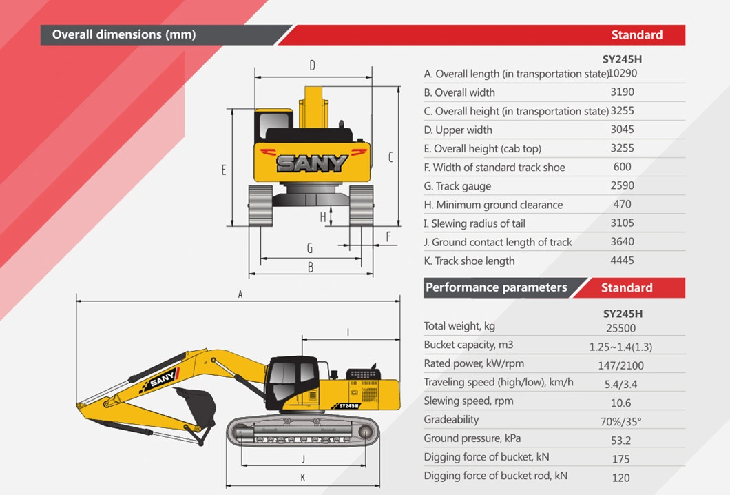 Construction Heavy Machine Used Sany Hydraulic Crawler Excavator Sy245 for Heavy Duty