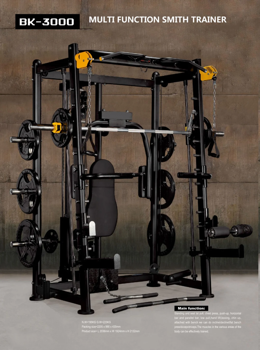 Commercial Fit Equipment Power Strength Machine Multi Function Smith Trainer for Gym Bk-3000