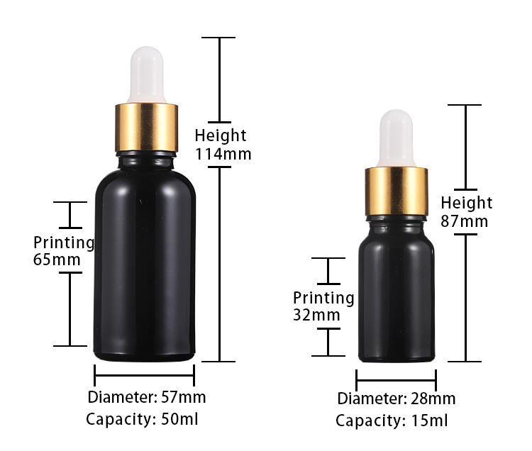 Classic Black Glass Black Dropper Bottle 30ml with Rubber Dropper