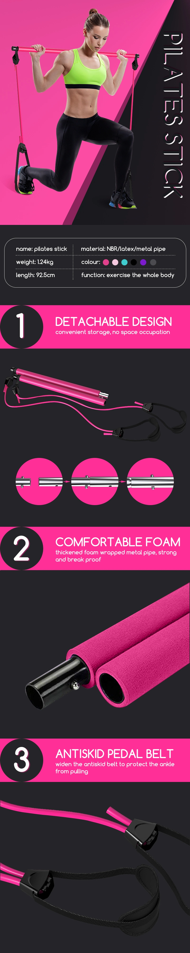 Fitness Yoga Workout Portable Pilates Stick Exercise Band Pilates Bar