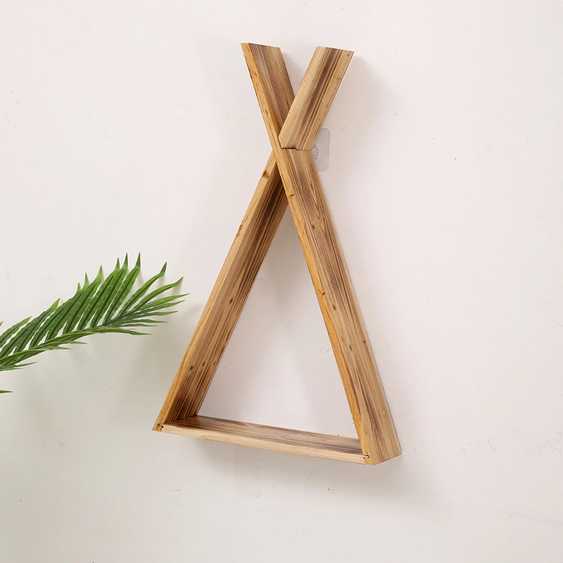 Nordic Style Partition Wall Tripod Decorative Rack Wooden Triangle Wall Storage Rack