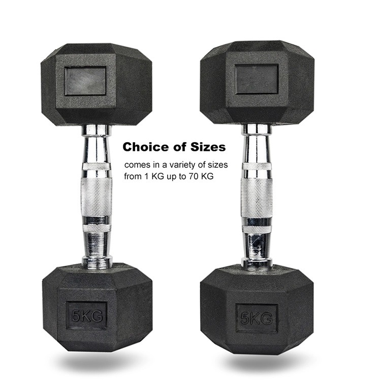 Environmental Rubber Coated Fitness Bodybuilding Cast Iron Hexagon Dumbbells