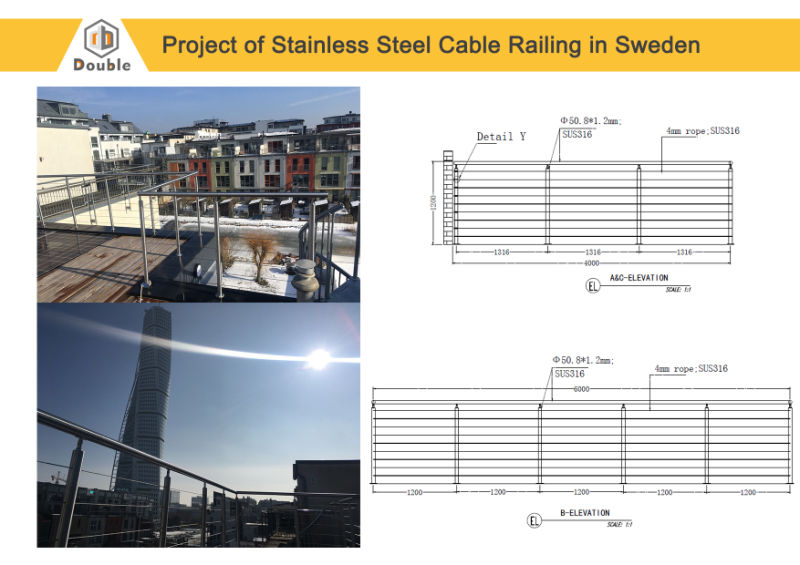 Meter Price The Wire Railing Stainless Steel Cable Railing with LED Light