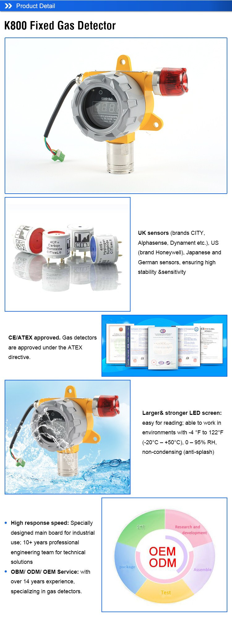 Kelisaike Fixed Quick Response Wall Mounted Industrial Fixed CH4 Detector Ex