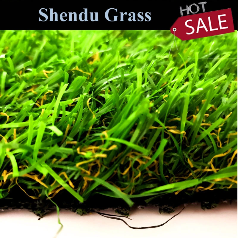 Green Straight and Brown Curl Yarn 35mm Landscape Artificial Grass Turf with Competitive Price