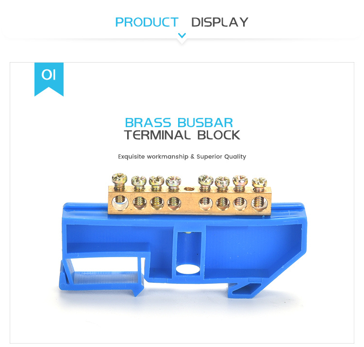 DIN Rail Mounted Neutral Busbar Terminal Block Blue