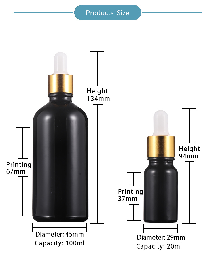 Classic Black Glass Black Dropper Bottle 30ml with Rubber Dropper