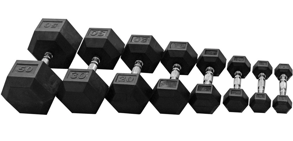 Free Weight Fixed Rubber Coated Hex Dumbbell Gym Equipment