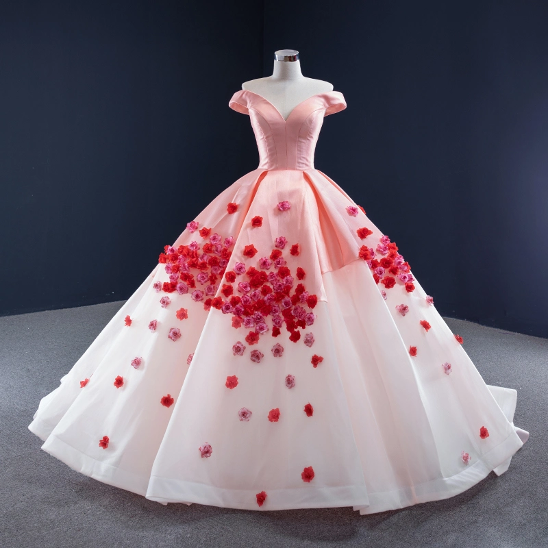 Bunte Quinceanear Kleid Rosa Blumen Prom Ballkleid Ld11516